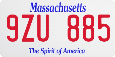 MA license plate 9ZU885