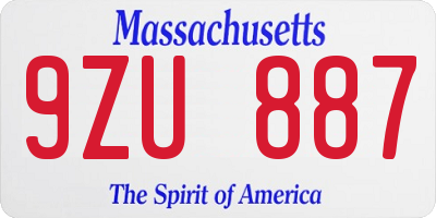 MA license plate 9ZU887