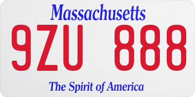MA license plate 9ZU888