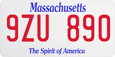MA license plate 9ZU890