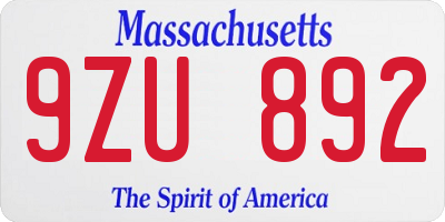 MA license plate 9ZU892