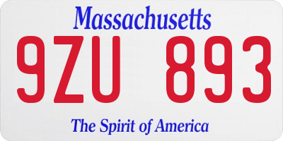 MA license plate 9ZU893