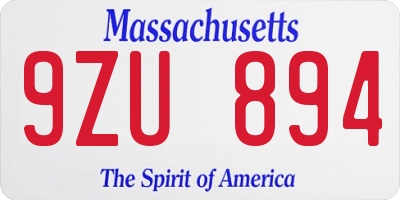 MA license plate 9ZU894
