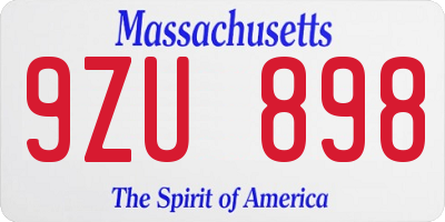 MA license plate 9ZU898