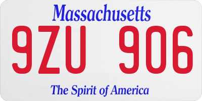 MA license plate 9ZU906