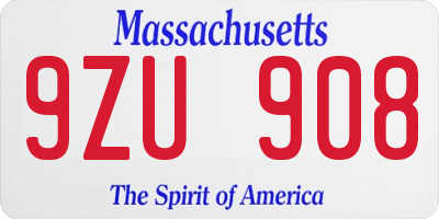 MA license plate 9ZU908