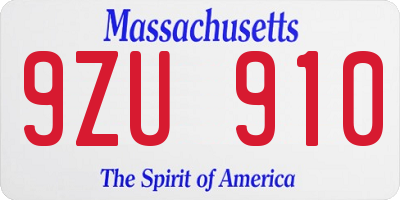 MA license plate 9ZU910