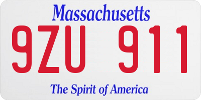 MA license plate 9ZU911