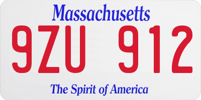 MA license plate 9ZU912