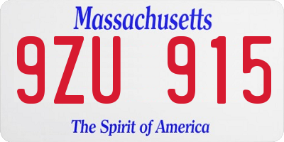 MA license plate 9ZU915