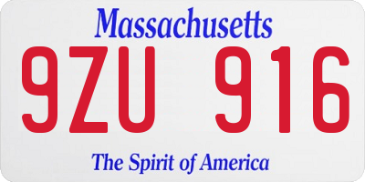 MA license plate 9ZU916