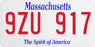 MA license plate 9ZU917