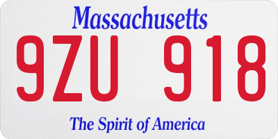 MA license plate 9ZU918