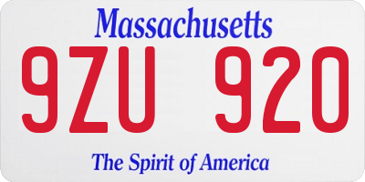 MA license plate 9ZU920