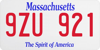 MA license plate 9ZU921