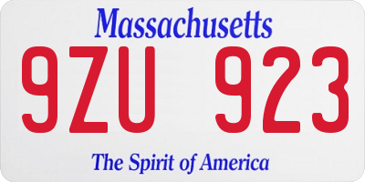 MA license plate 9ZU923