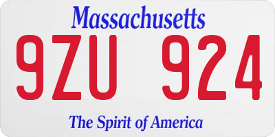 MA license plate 9ZU924