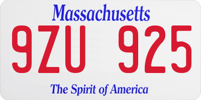 MA license plate 9ZU925