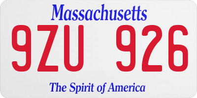 MA license plate 9ZU926