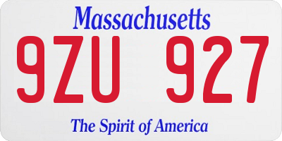 MA license plate 9ZU927