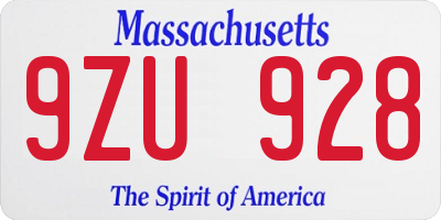 MA license plate 9ZU928