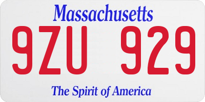 MA license plate 9ZU929