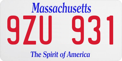 MA license plate 9ZU931