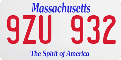 MA license plate 9ZU932