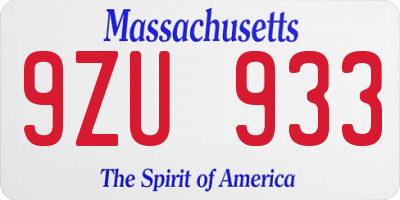 MA license plate 9ZU933