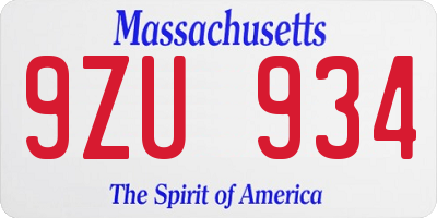 MA license plate 9ZU934