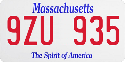 MA license plate 9ZU935