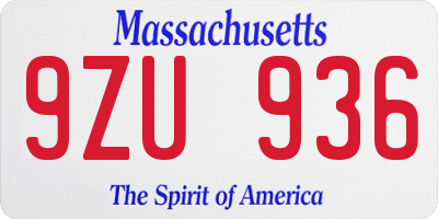 MA license plate 9ZU936