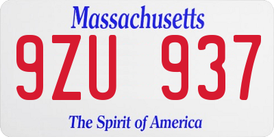 MA license plate 9ZU937