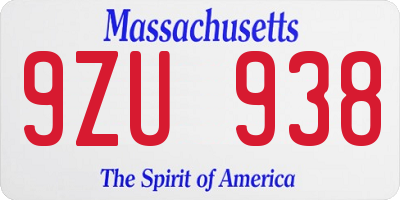 MA license plate 9ZU938