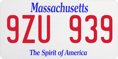 MA license plate 9ZU939