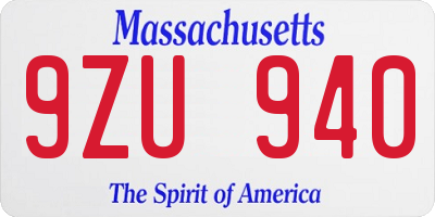 MA license plate 9ZU940