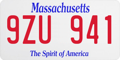 MA license plate 9ZU941