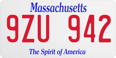 MA license plate 9ZU942