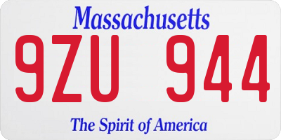 MA license plate 9ZU944