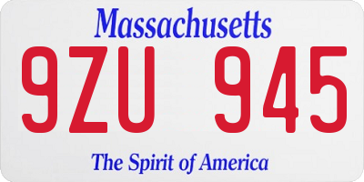 MA license plate 9ZU945