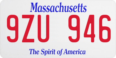 MA license plate 9ZU946