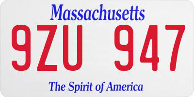 MA license plate 9ZU947