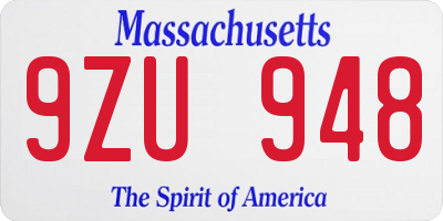 MA license plate 9ZU948