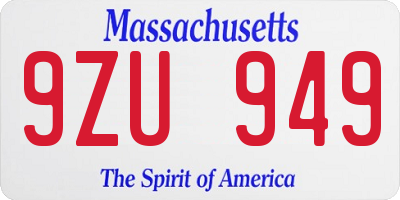 MA license plate 9ZU949