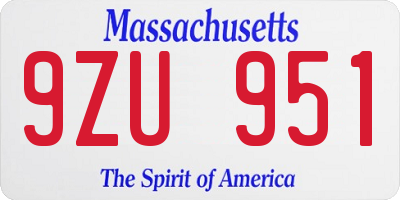 MA license plate 9ZU951