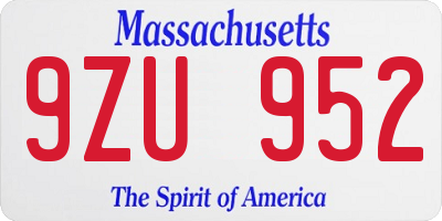 MA license plate 9ZU952