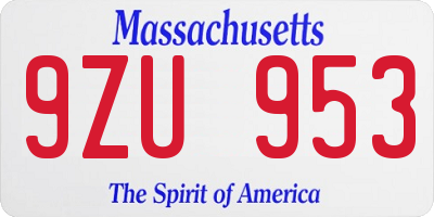 MA license plate 9ZU953