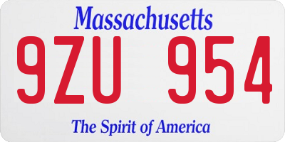 MA license plate 9ZU954