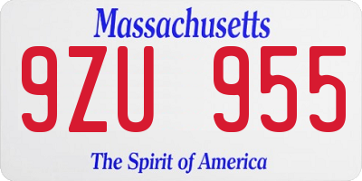 MA license plate 9ZU955