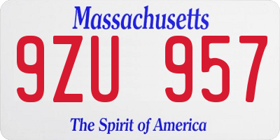 MA license plate 9ZU957